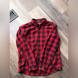 Eddie Bauer Red and Black Checkered Men's Shirt Size Large